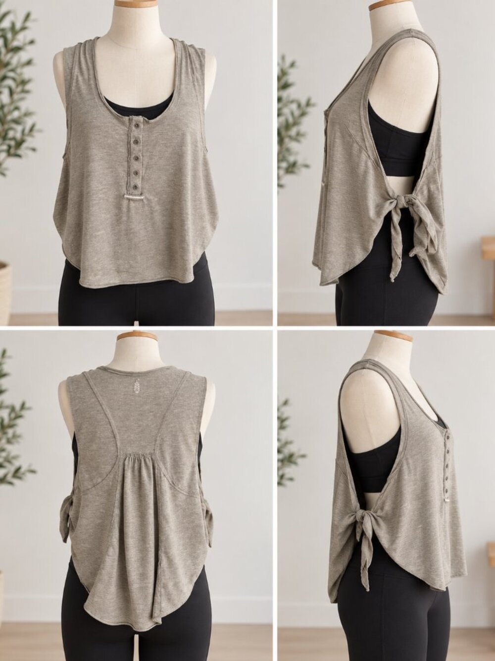 FP Movement High Tide Cropped Side Tie Tank Top Gray Size Large Free People